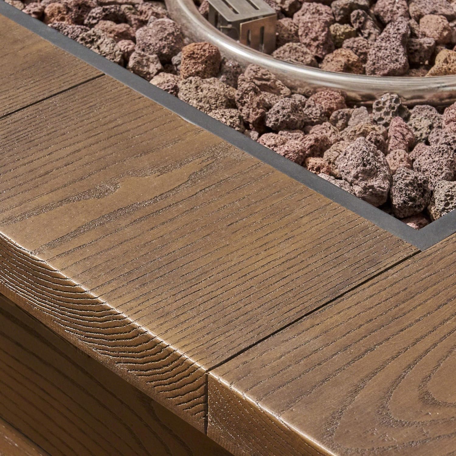 GDFStudio Outdoor 4-Seater Acacia Wood Club Chairs with Firepit, Brown Patina Finish and Dark Teal and Wood Pattern