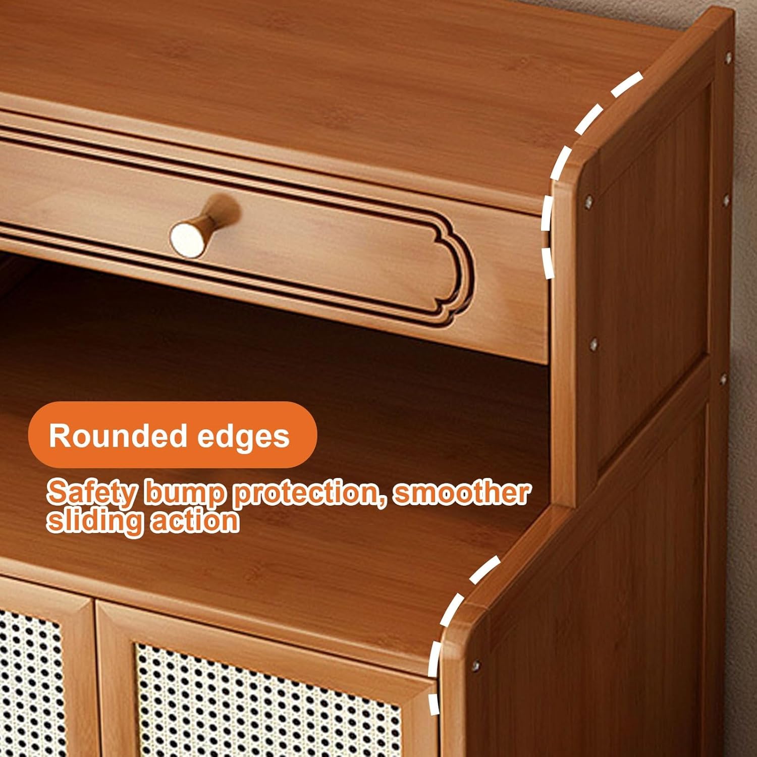 Wooden Robot Vacuum Storage Cabinet with Rattan Door Modern Side Table Storage Cabinet with Drawer End Table Space Saver Open Base for Living Room, Kitchen, Office(Natural)