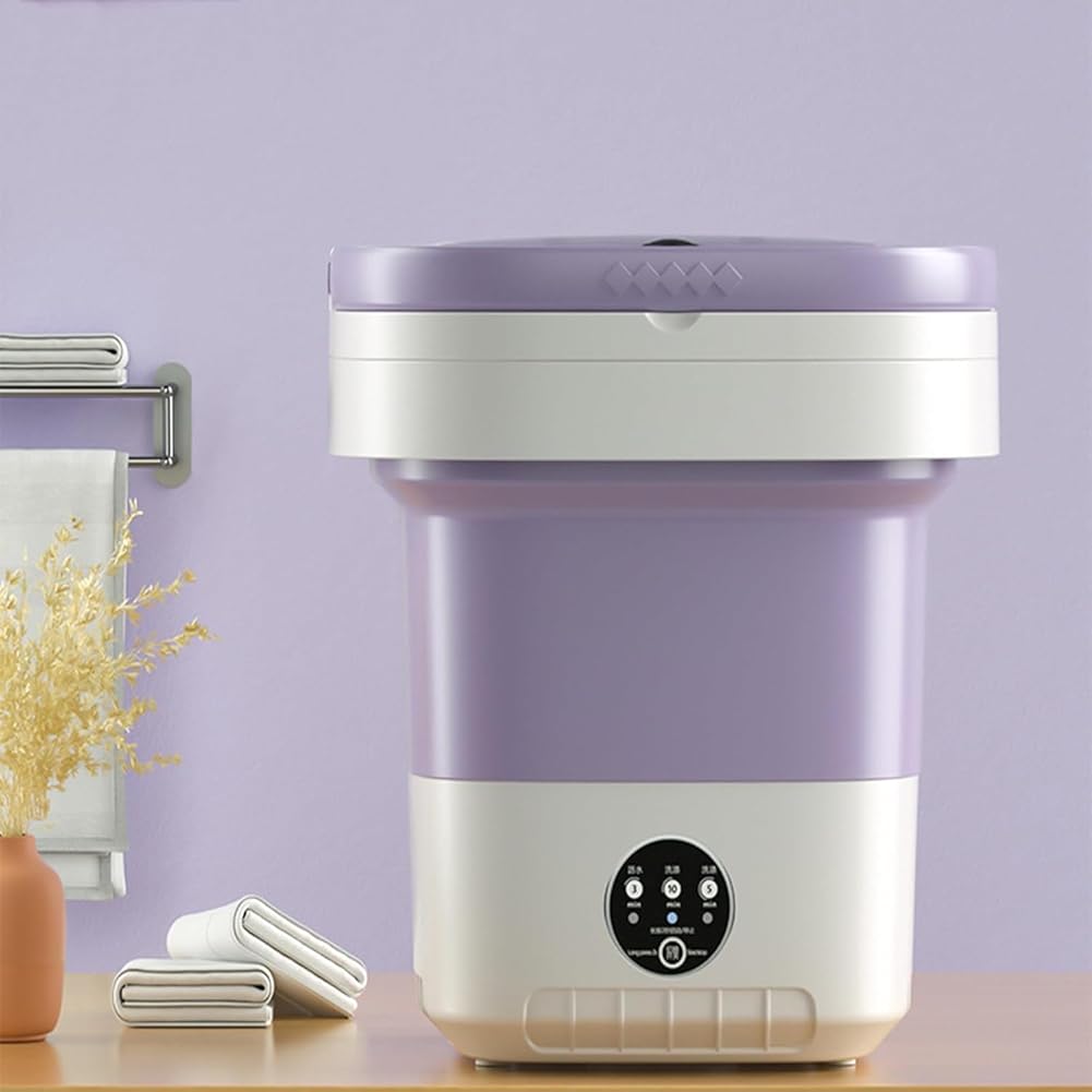 Compact 12L Portable Washing Machine & Dryer, Folding Design for Home & Dorm, Ideal Mini Washer for Underwear & Travel, Space-Saving Pink Appliance (Purples)