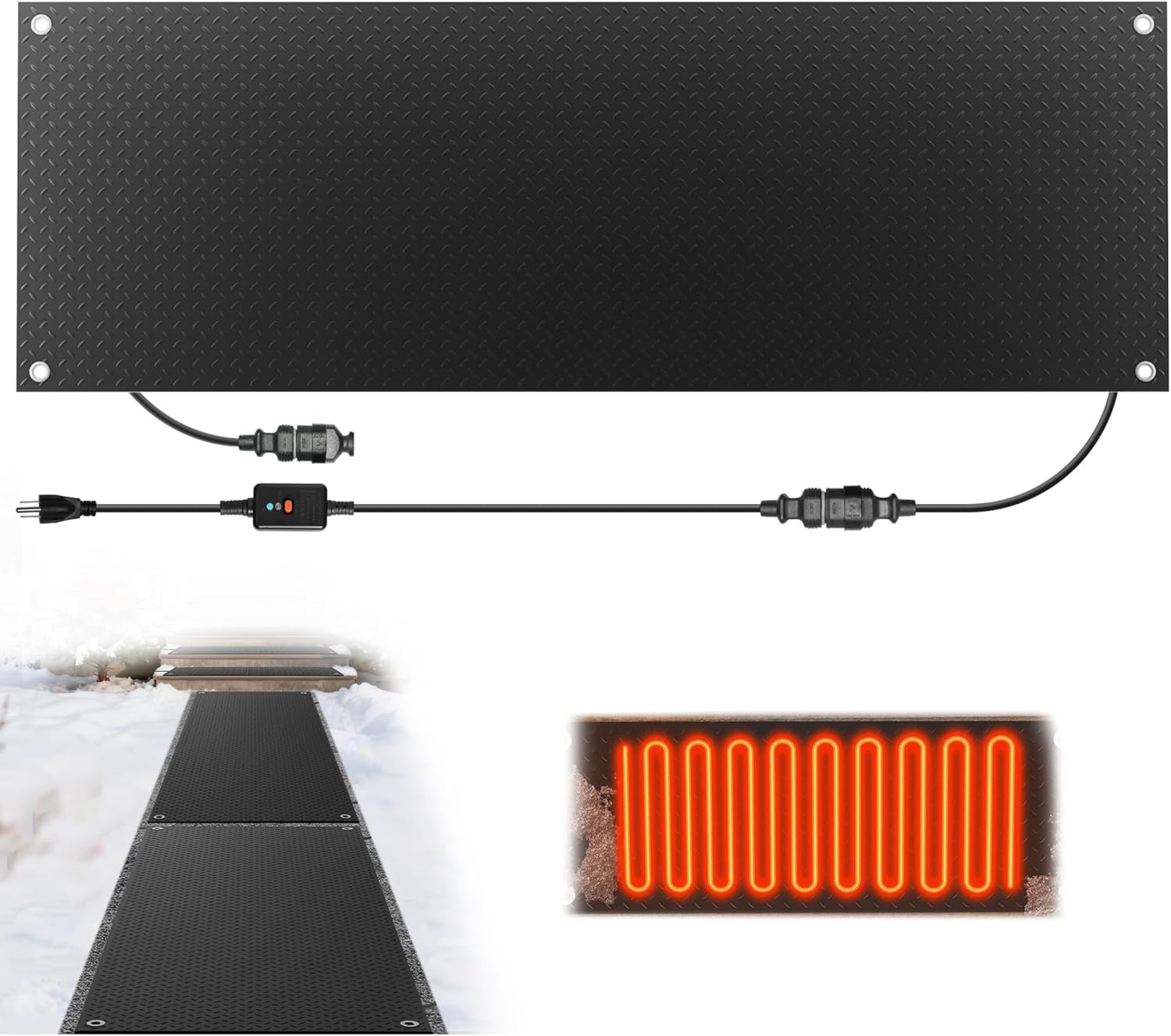 20x60 inch Snow Melting Mats Outdoor,Non-Slip Rubber Ice Melting Mats for Winter Snow Removal, Electric Snow Stair Heating Mats for Decks,Roof,Driveway,Entrance,Garages,(with Power Cord)