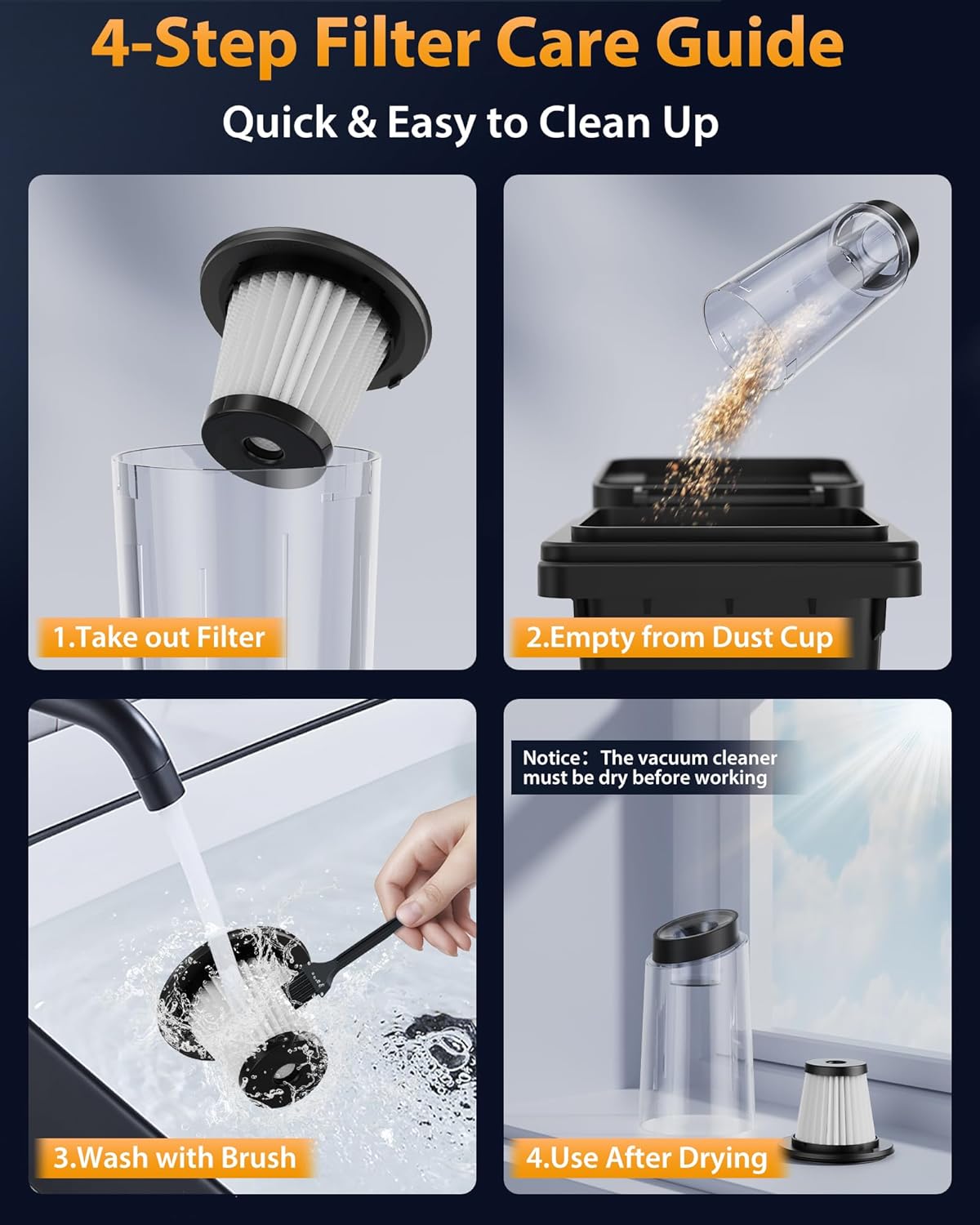 Handheld Vacuum Cordless 1.1 Pounds Car Vac 10000PA Hand Held Vacuums 4-in-1 Hand Vac Cordless Rechargeable HEPA Filter Large Capacity Dust Cup for Car Office Home Pets Hair (Buttercream)