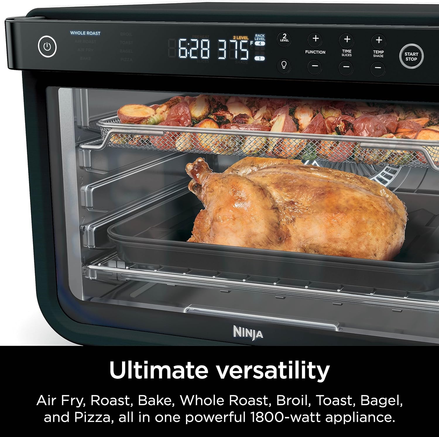 Ninja DT202BK Foodi 8-in-1 XL Pro Air Fry Oven, Large Countertop Convection and Digital Toaster Oven, 1800 Watts, Black, 12 in.