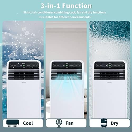 Shinco 12,000 BTU Portable Air Conditioner with WiFi, Portable AC Unit with Built-in Cool, 3-in-1 Cooling Fan & Dehumidifier for Rooms up to 400 Sq.Ft, Remote, 24H Timer, Installation Kits
