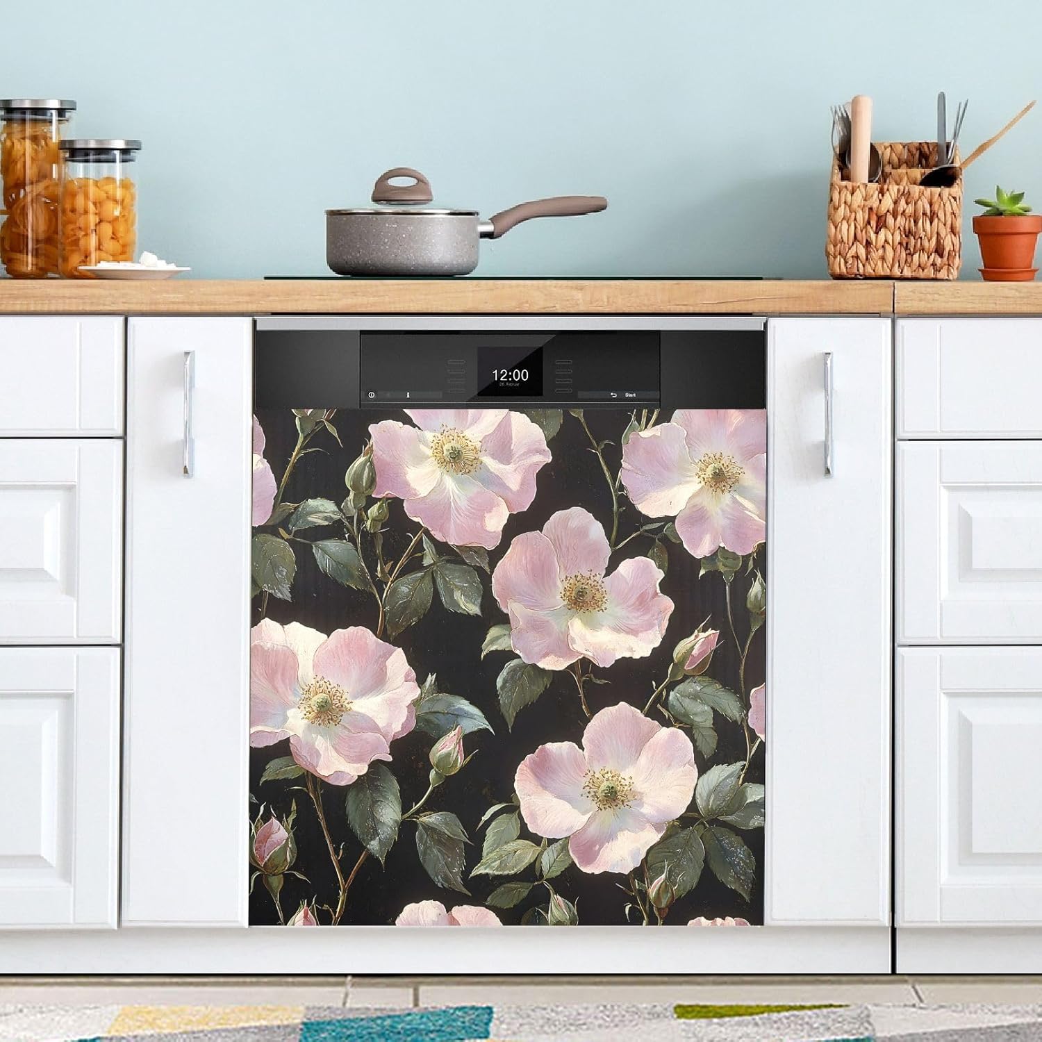 Dishwasher Magnet Cover Large Magnetic Stickers Peach Flower Pattern Front Dishwasher Cover Reusable Decal for Home Kitchen Anti-Scratch Refrigerator Decorative Lid Washing Machine Laundry 23