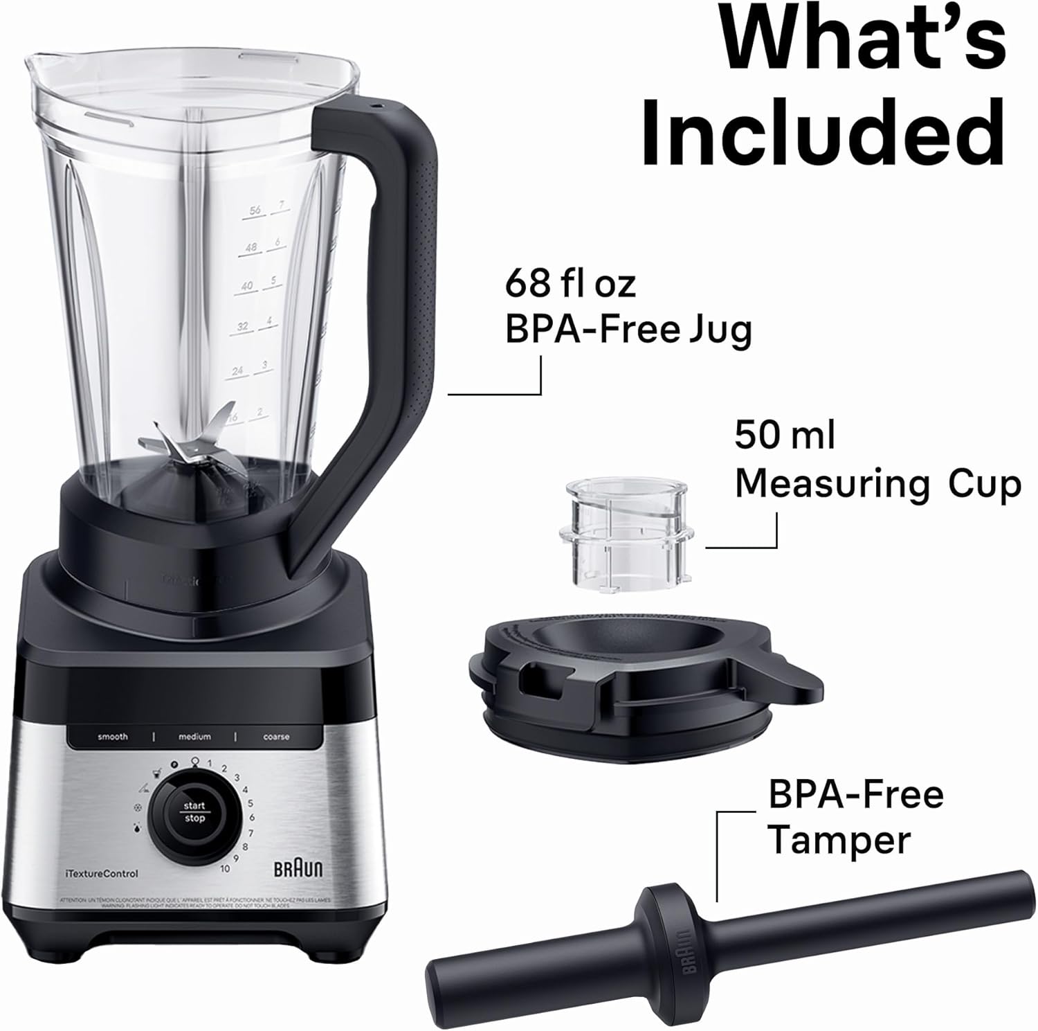 Braun TriForce Power Blender - Powerful 1200 Watt Countertop Blender with 10 Manual Speeds, 3 Texture & 3 Food Settings, Stainless Steel Blades for Effortless Emulsifying, for Smoothies, Purees & More