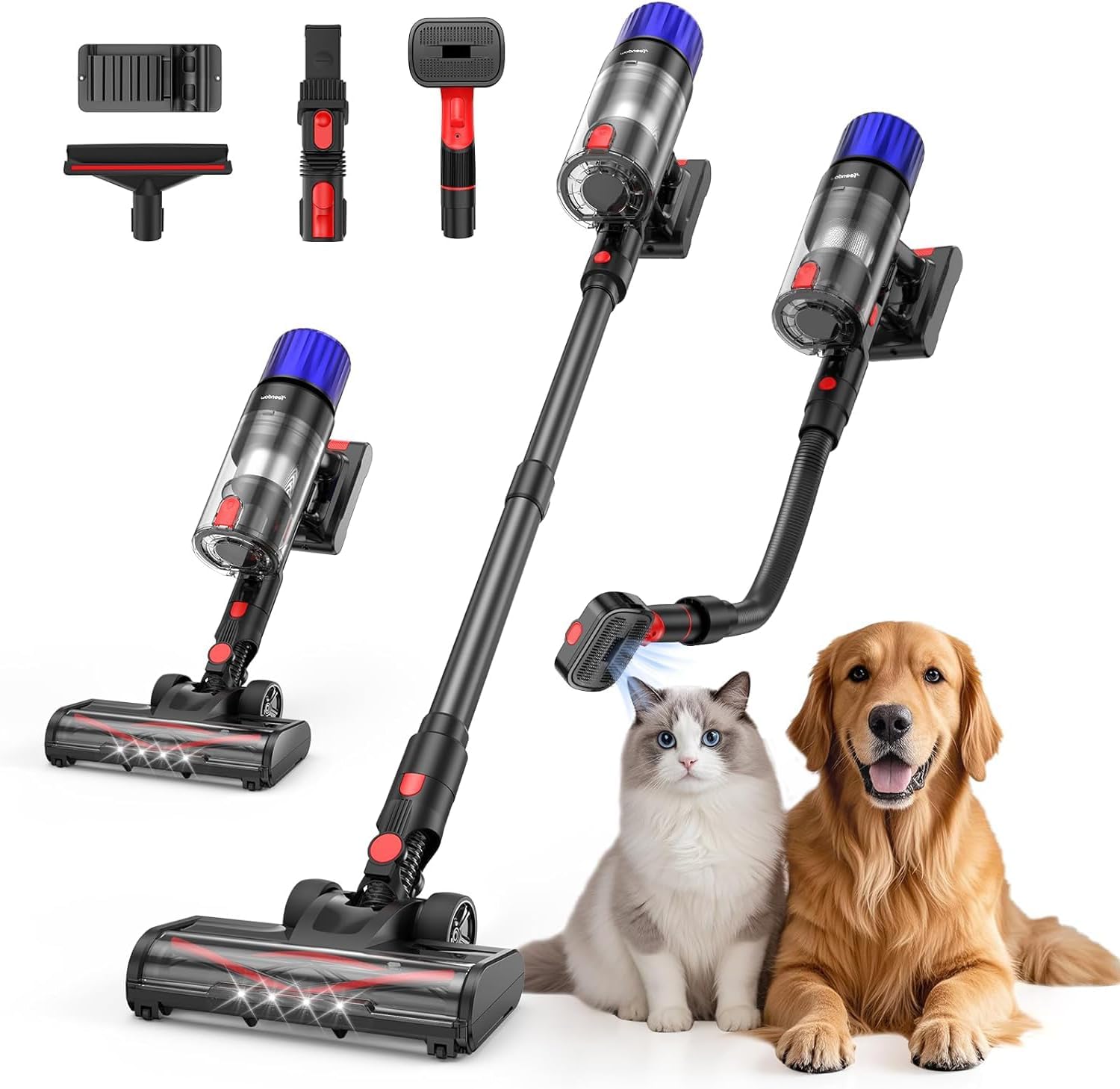 Teendow Cordless Vacuum Cleaner, 500W 50 Minutes Runtime Stick Vacuum for Pet Hair, Powerful Suction, Rechargeable, Lightweight, Handheld Vacuum Versatile for Carpet, Hard Floor (Gray)