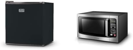 BLACK+DECKER BCRK17B Compact Refrigerator Energy Star Single Door Mini Fridge with Freezer, 1.7 Cubic Feet, Black & TOSHIBA EM131A5C-SS Countertop Microwave Ovens 1.2 Cu Ft, 12.4