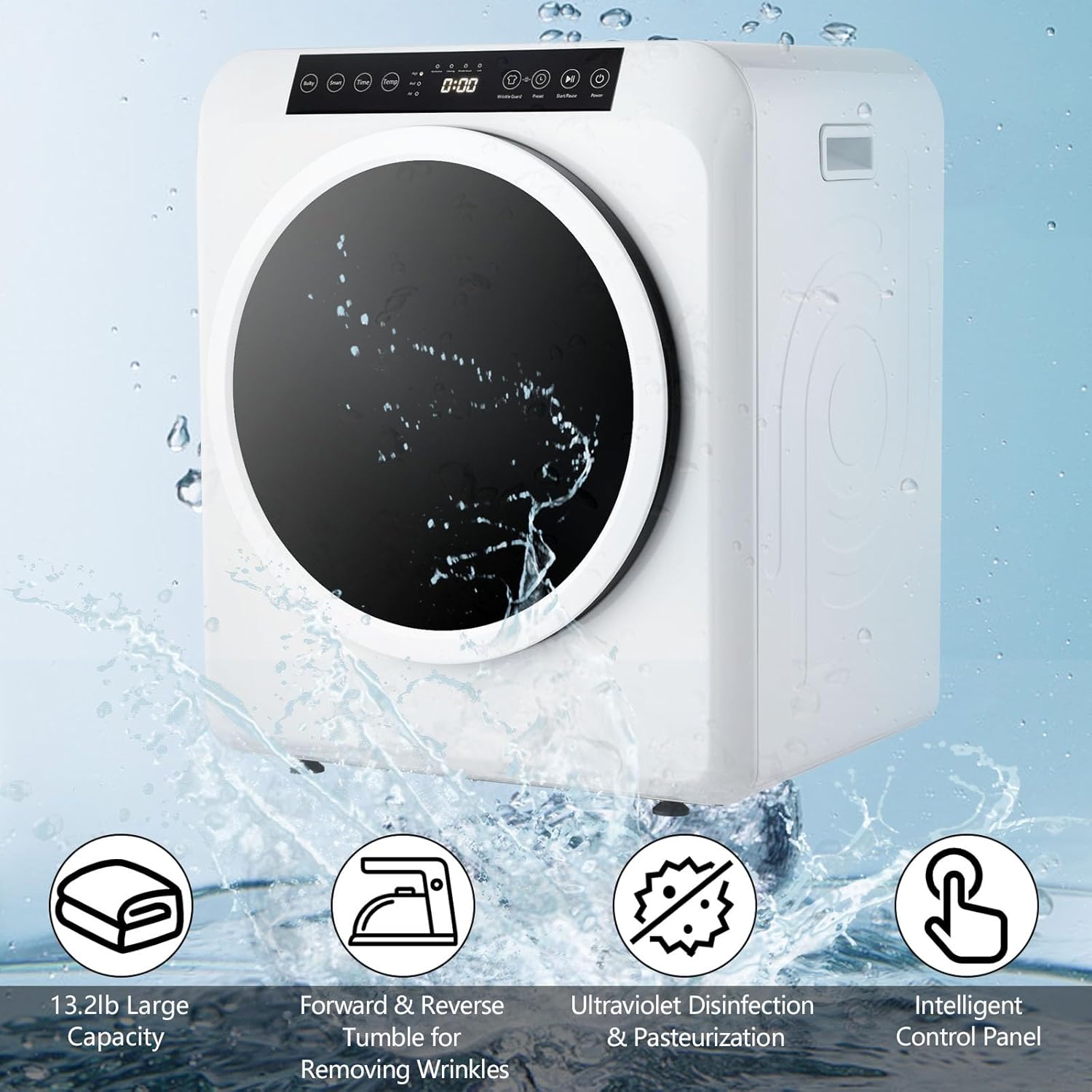 13.2lbs Dryers for Clothes,Compact Laundry Clothes Dryer Household Dryer with Upgraded LCD Screen and 6kg Drum Dryer 2 Pieces Of Filter Cotton for Apartments Home Dorm