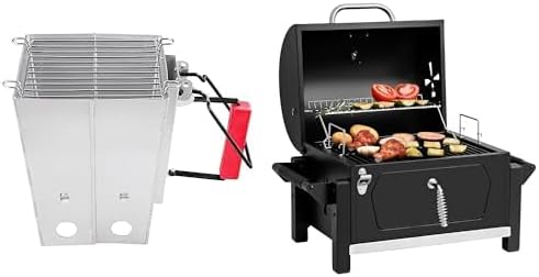 Royal Gourmet Camping Bundle: Foldable Charcoal Chimney Fire Starter with Portable Charcoal Grill (303 Sq. in Cooking Area)