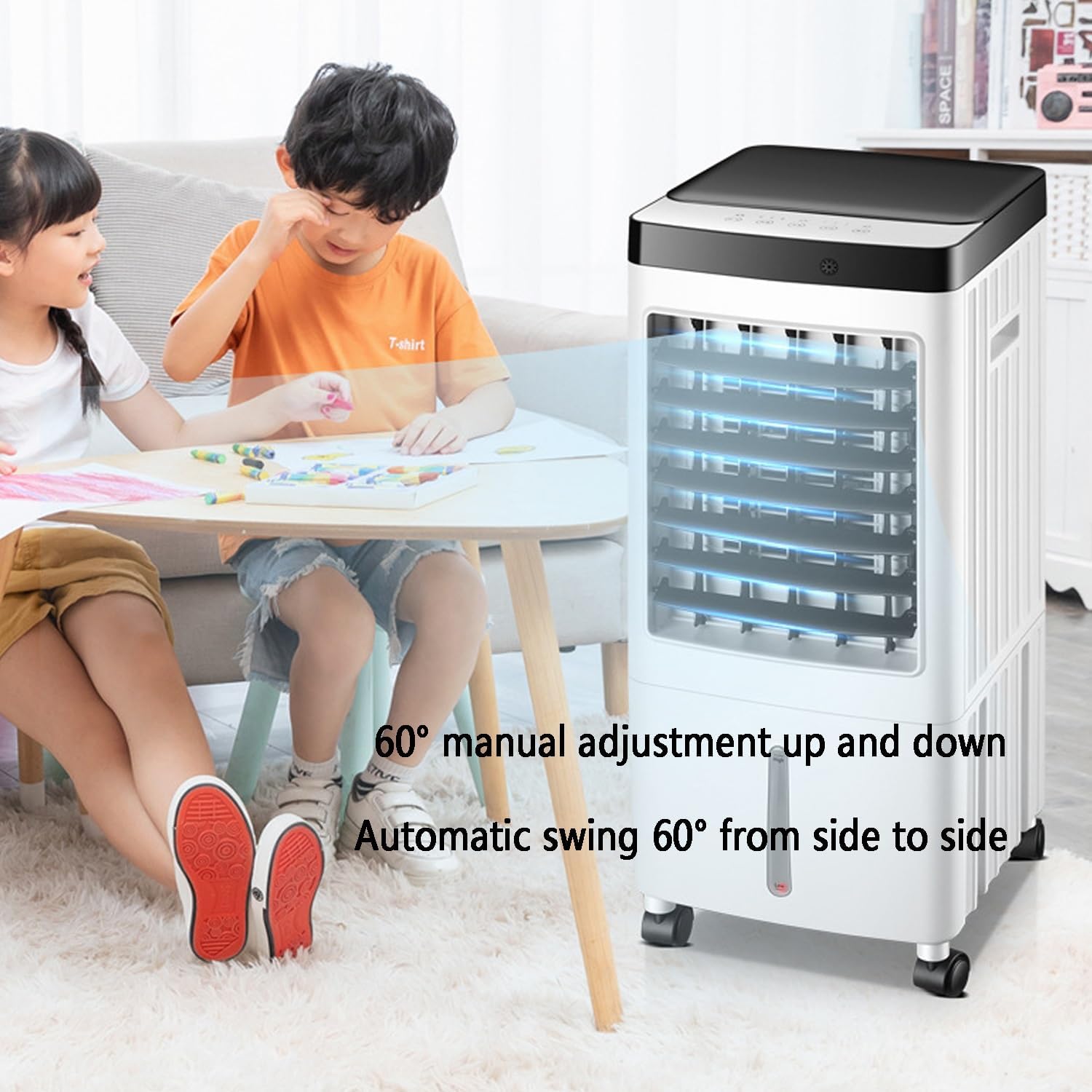 Portable Air Conditioner/Swamp Cooler，evaporative Air Cooler with Cooling, Humidification and Air Circulation，3 Speeds with Remote Control, with Universal Wheels on The Bottom, Easy to Move