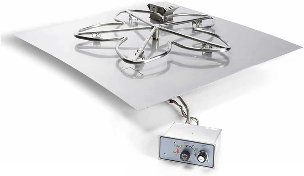 HPC Fire Push Button Flame Sensing Fire Pit Burner Kit (FPPK24-SQ-FLEX-LP), 24x24-Inch Flat Pan, Propane Gas, UL Listed