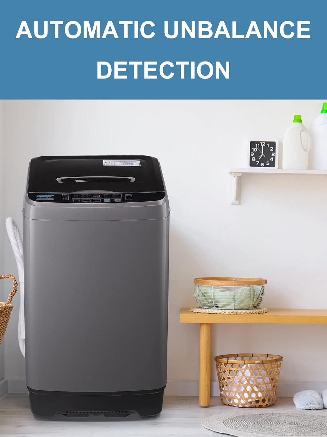 Full-Automatic Washing Machine 17.7 lbs Small Compact Portable 10 Wash Program & 8 Water Level Compact Washer with LED Display Ideal for Apartments, RV, Camping, Grey