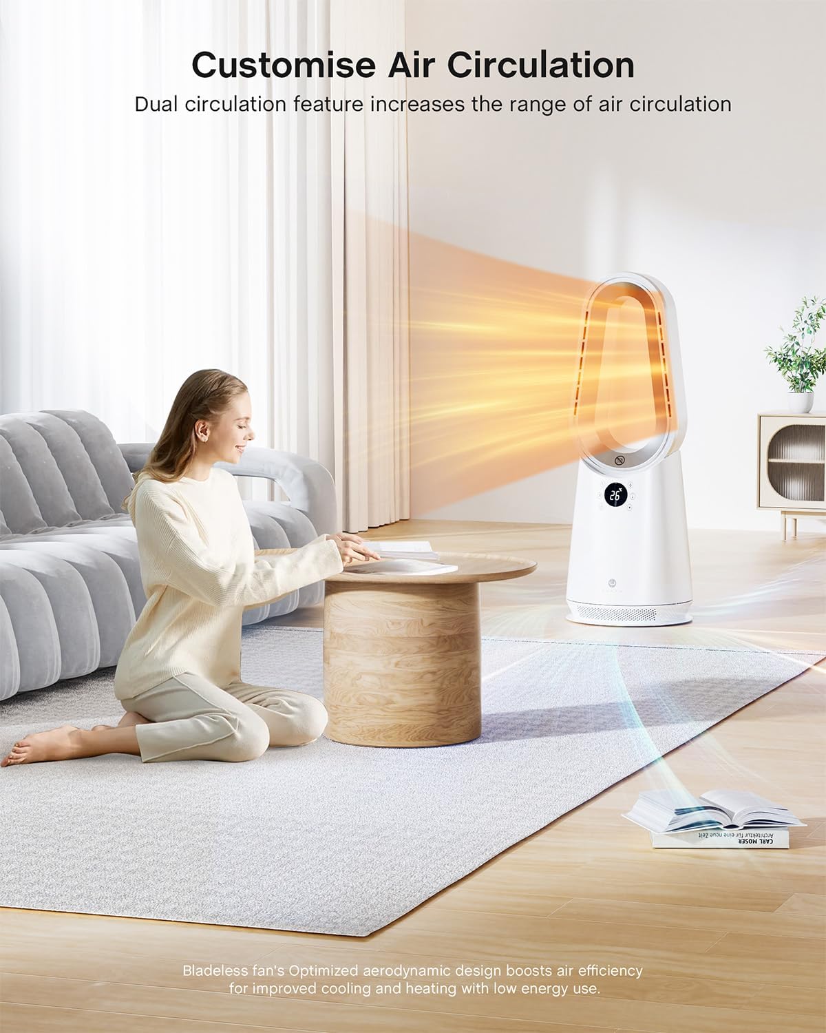 ULTTY Space Heater, Portable Electric Heaters and Cooler Fan Combo with Remote, 80°Oscillation, 9 Speeds, 3 Modes, 8 Timer, 6 Colors LED Light, Fast Safety Heat and Quiet for Office Bedroom Home