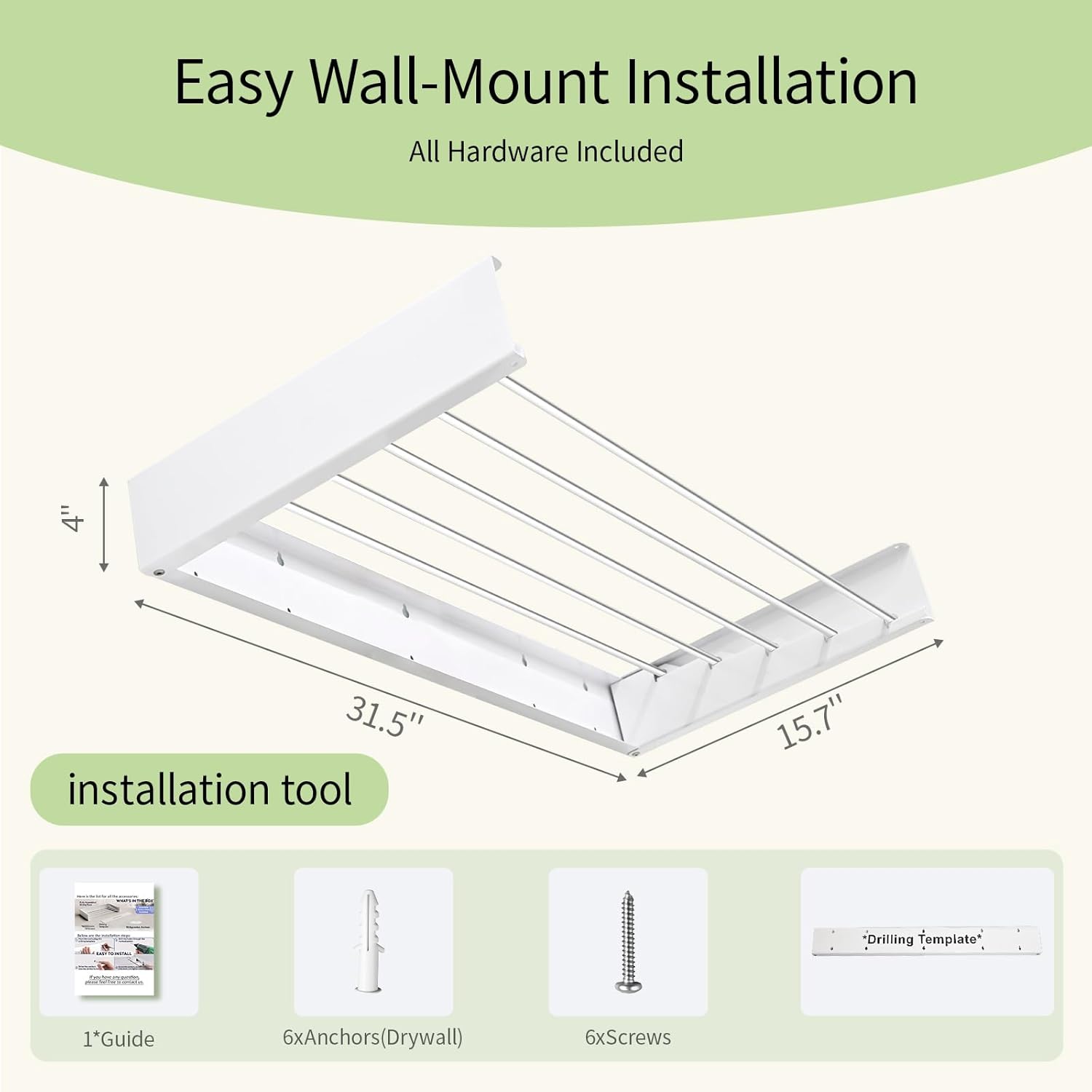 Wall Mounted Drying Rack for Laundry Retractable Clothes Dryer Racks 31.5” with 60 lb Capacity, Heavy Duty Clothing Drying Rack Foldable Space-Saving Design for Indoor & Outdoor