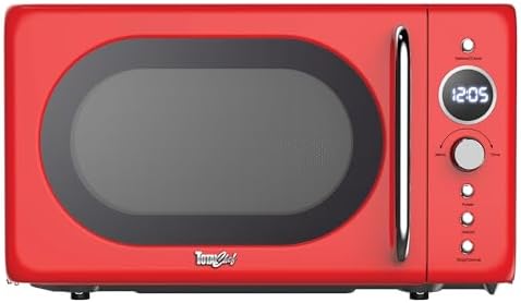 Total Chef Retro Microwave Oven | 20L / 0.7 Cu Ft | Quick Start & Defrost By Weight/Time | 8 Pre-set Cooking Modes For Coffee, Rice, Pasta, Potato, Reheat, Fish, Pizza, Popcorn | 700W | Red