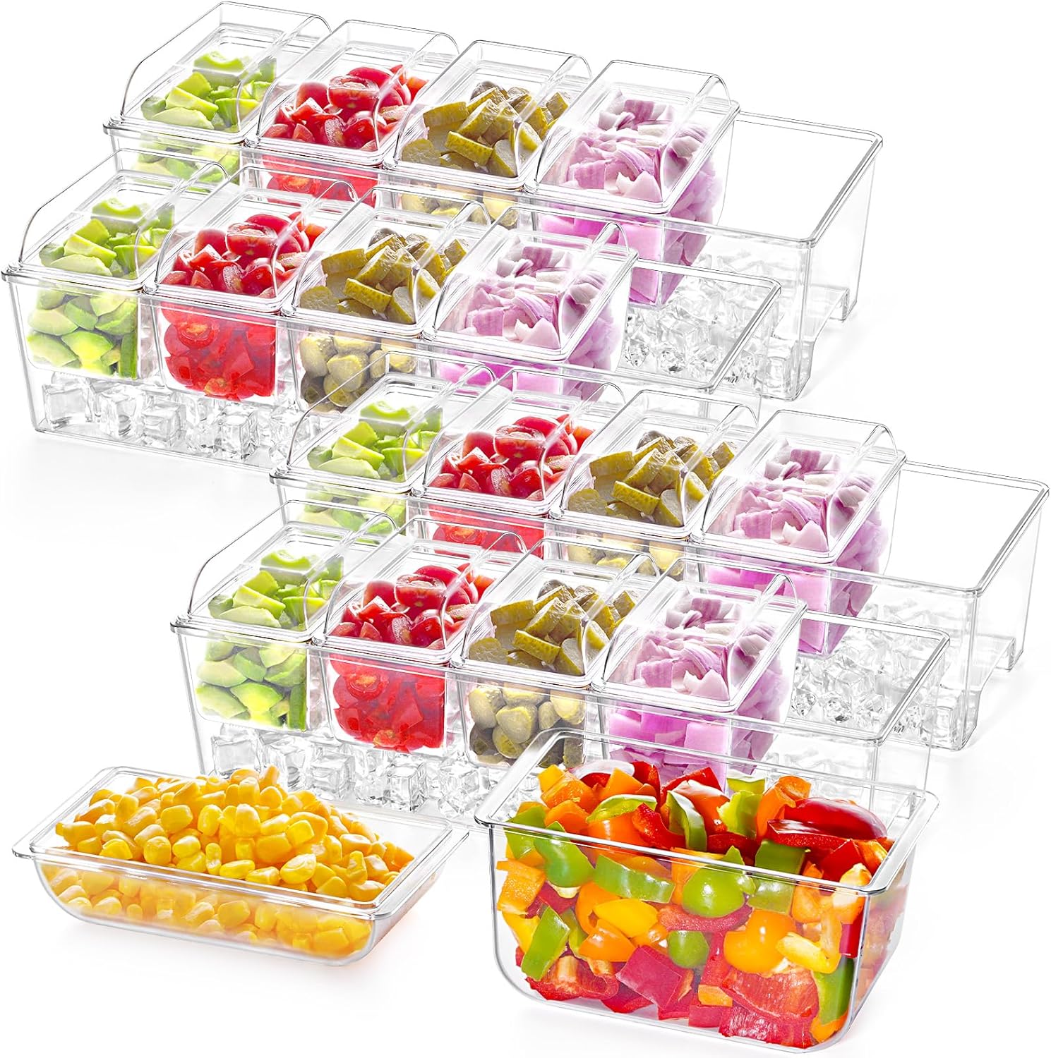 Lifewit Ice Chilled Condiment Caddy with Containers, Condiment Server with Separate Lids (without Accessories, 4)