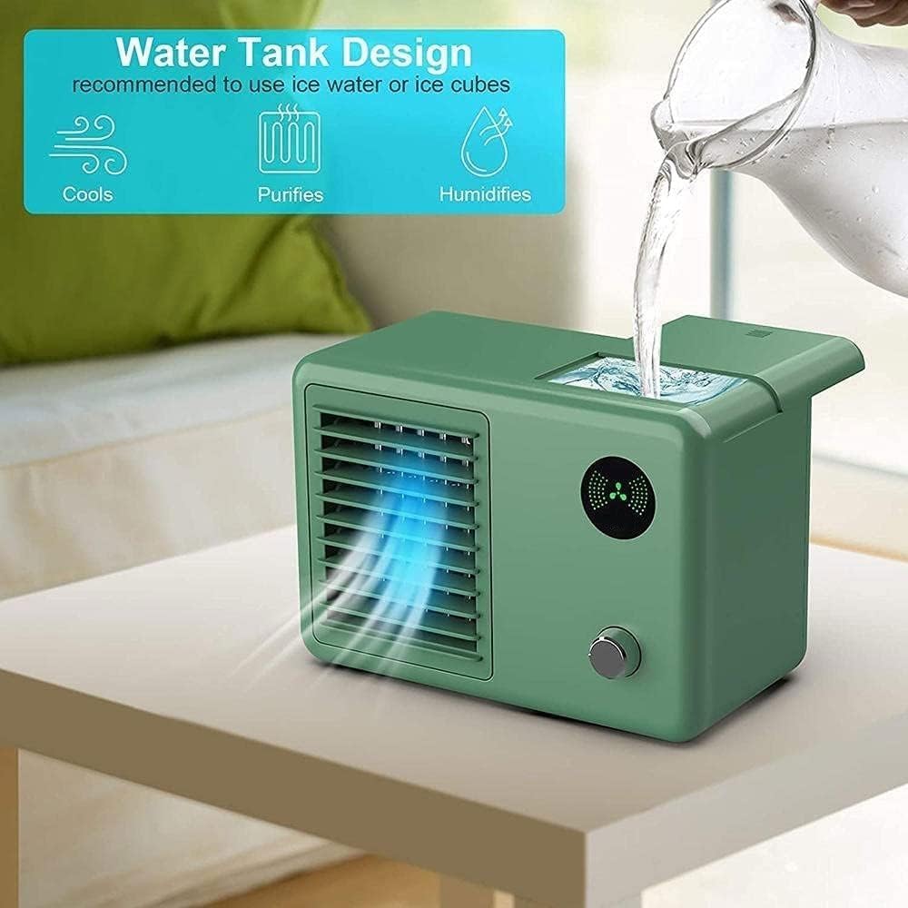 Portable Air Conditioner, USB Air Cooler with LED Light, Mini Air Conditioner Portable Cooler, Desktop Cool Personal Space, for Bedroom, Office (Color : White)
