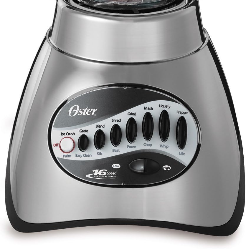 Oster Classic Series 16-Speed Blender with Food Chopper & 5-Cup Glass Jar, Countertop Kitchen Blender, Brushed Nickel