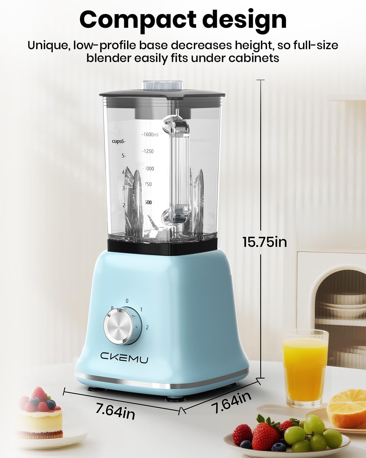 Professional Blender For Smoothies, 58 Oz Glass Jar, Glass Blender Including Puree & Crush Ice Functions, 750 Watts, B02 (Blue)