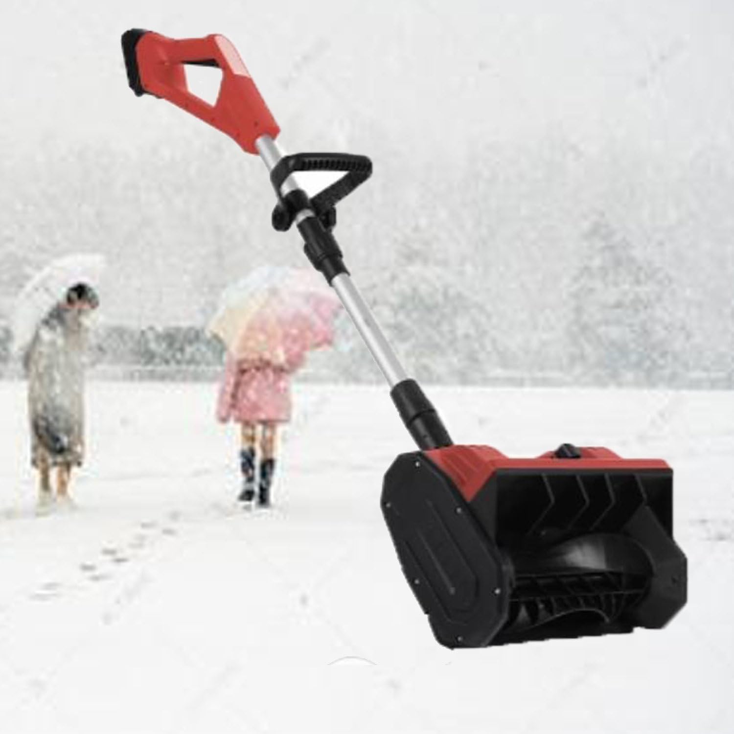 Cordless Electric Snow Blower,Electric Snow Shovel/Snow Thrower,Handheld Cordless Electric Snow Shovel,Adjustable Telescopic Pole,Red