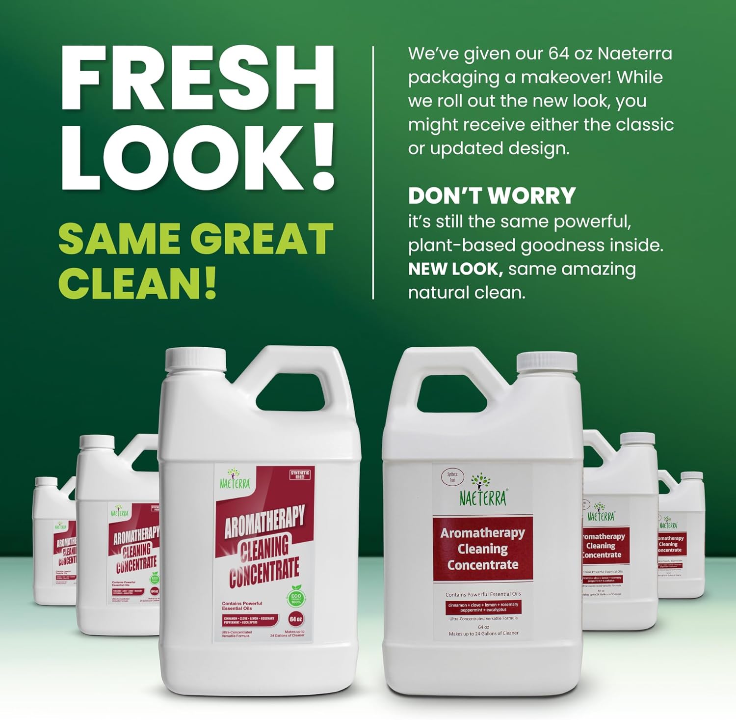 Naeterra Original Aromatherapy Cleaning Concentrate, Plant-Based Household Cleaner 64 oz with Included 10 mL Essential Oil Blend – Clove, Lemon, Cinnamon, Rosemary, Eucalyptus, and Peppermint Oils