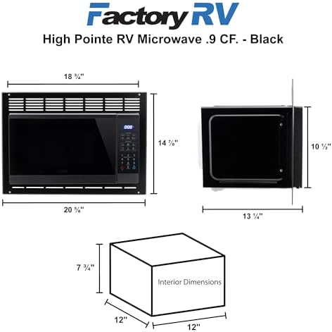 Tough Grade Black 0.9 Cu. Ft. Built-In Microwave with Trim Kit | 120V | Compact Design for RV Cabinets | 10 Power Levels | 6 Auto Cook Options | Child Lock | Eco and Mute Mode