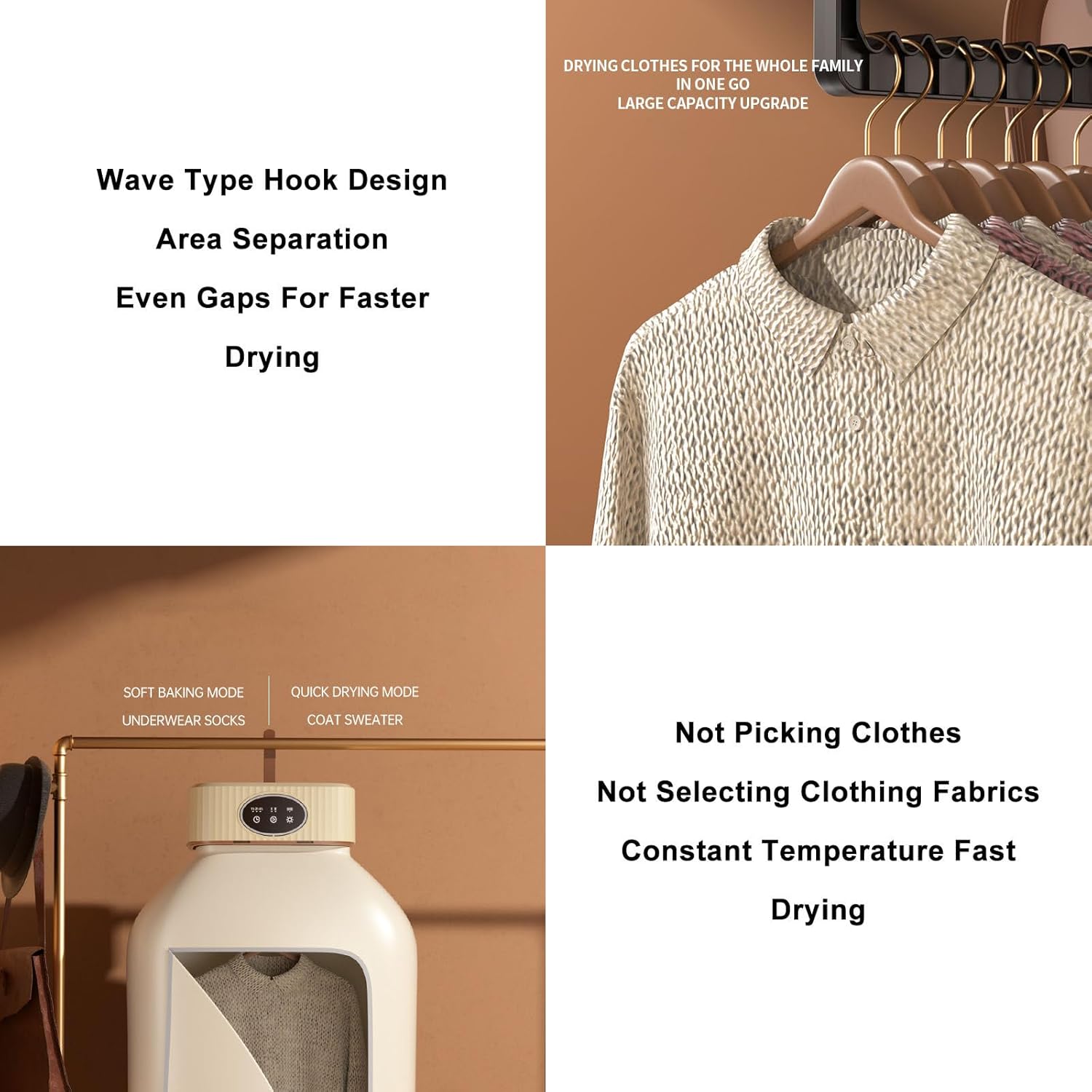 Electric Clothes Dryer, Touch Screen Dryer, 360° Cycle Drying, Ptc Heating Method, 2-Speed Adjustment, 3-Speed Timed Drying, Suitable For Drying Shirts, T-Shirts, Shorts, Vests,Pink