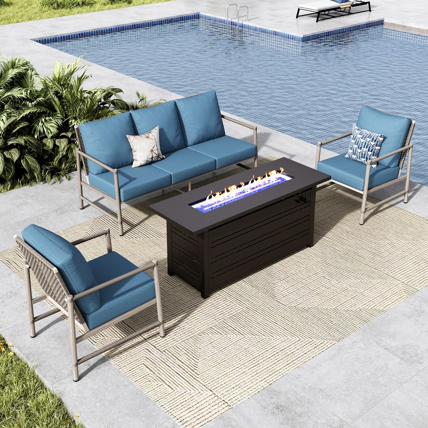 MFSTUDIO 4 Pieces Metal Patio Furniture Set with 56