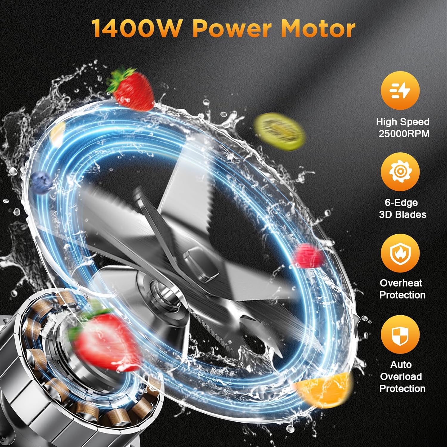 Smoothie Blender, 1400 Watt Powerful Countertop Blenders for Kitchen, 64oz Capacity Blender for Smoothies with BPA Free Container, Ice Crushing, Frozen Drinks, Puree, Protein Shakes