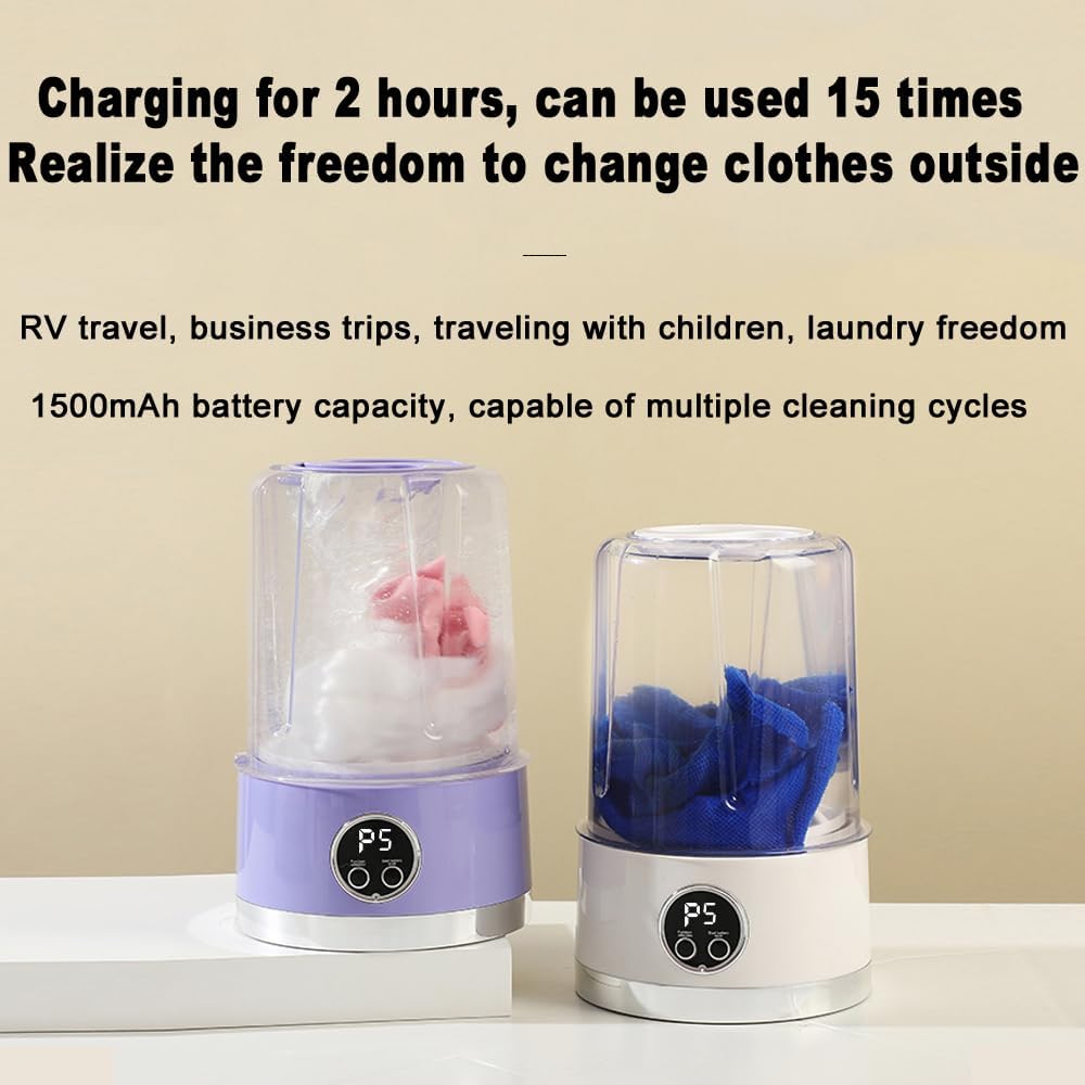 Portable Mini Washing Machine 1000ml Handheld Washer Cup Rechargeable Fast-Cycle Cleaning for Travel Camping (White)