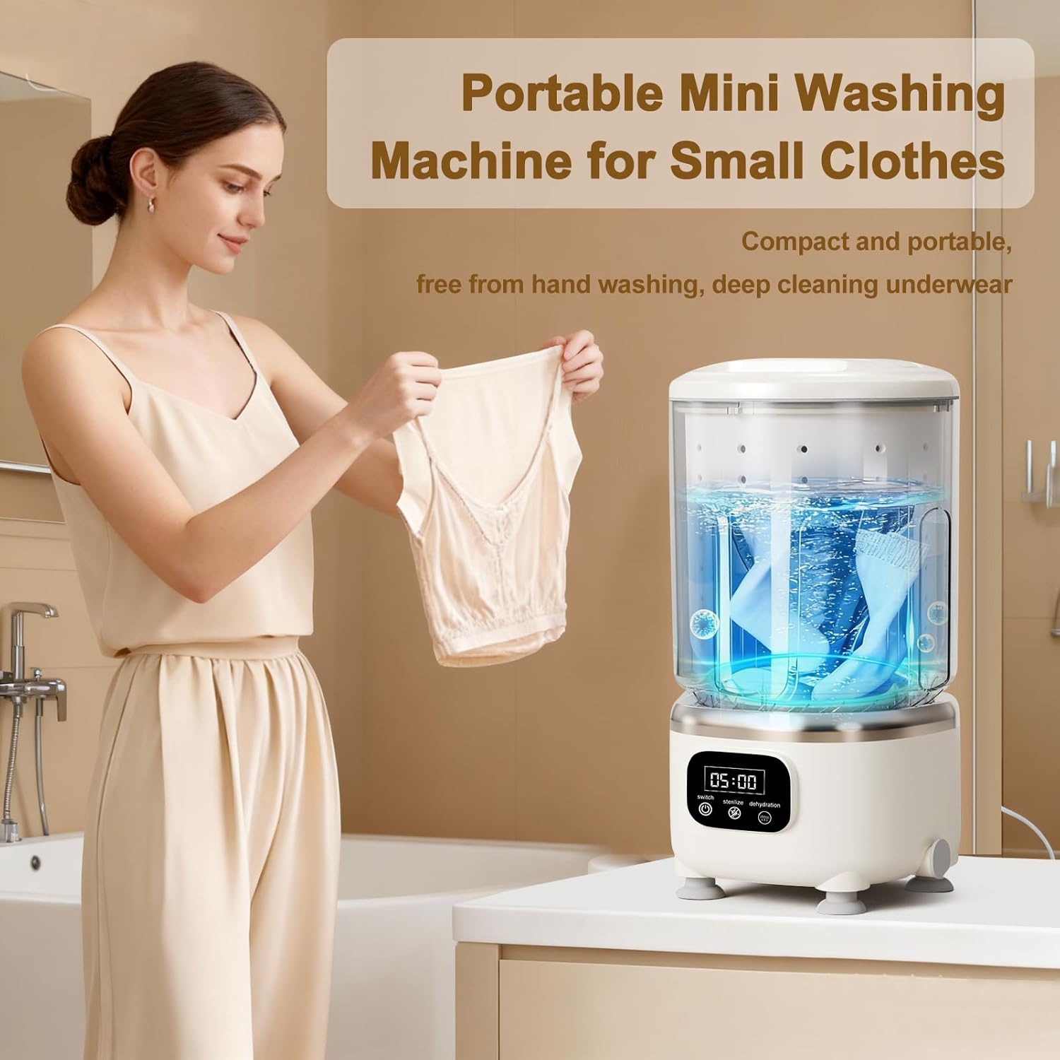 Underwear Washing Machine,Portable Washer Dryer Combo,Mini Washing Rechargeable Cordless Washing Deep Cleans Small Clothes Small Clothes for Apartment, Dorm, RV, Travel & Hotel Use (2 L capacity)