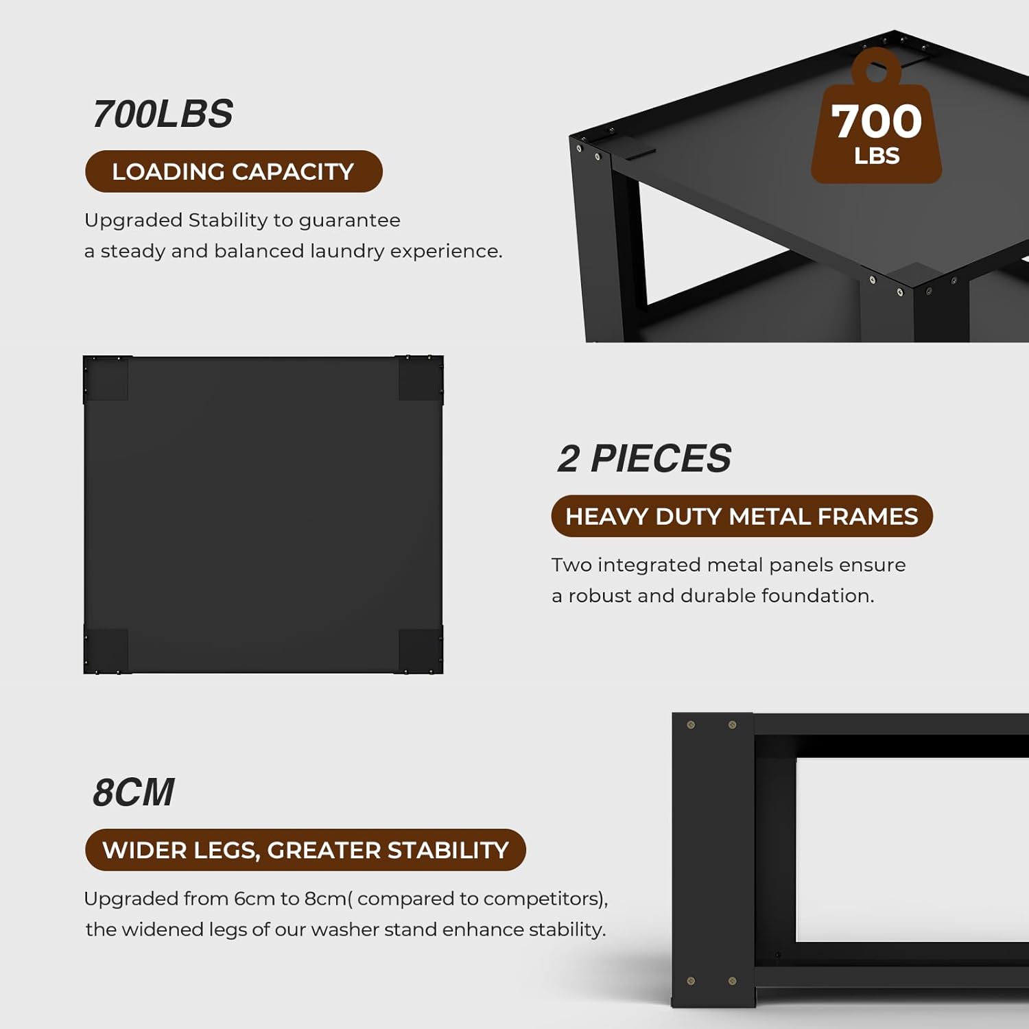 YAFF Laundry Pedestal for Washer and Dryer - Fit 27 and 28 Inch Washer and Dryer Stand Heavy Duty Steel 700lbs Capacity Universal Washing Machine Raiser 15.7'' Height Black