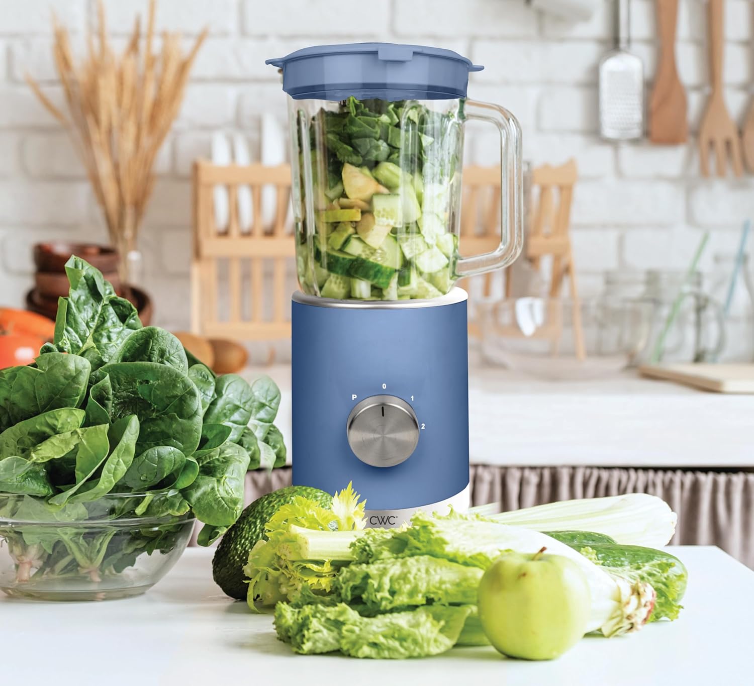 COOK WITH COLOR 300 Watt Blender: Powerful 2-Speed Control with Pulse, 4-Tip Stainless Steel Blades, 25oz (750ml) Jar, and Skid-Resistant Feet, Navy