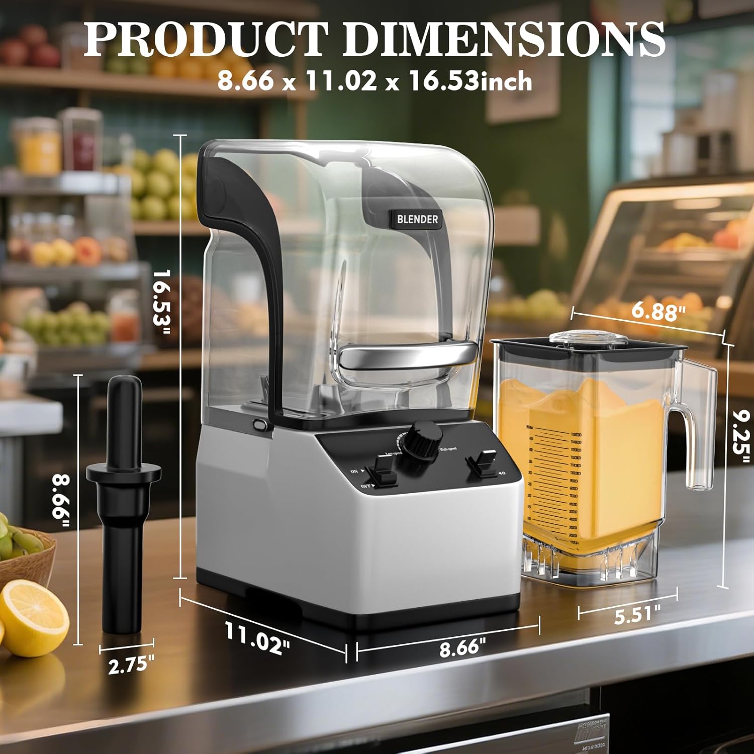 Commercial Blender for Smoothies, Professional Blender, High Speed Quiet Countertop Blenders with Sound Enclosure, 70 Oz Pitcher, Self-Cleaning (WHITE)