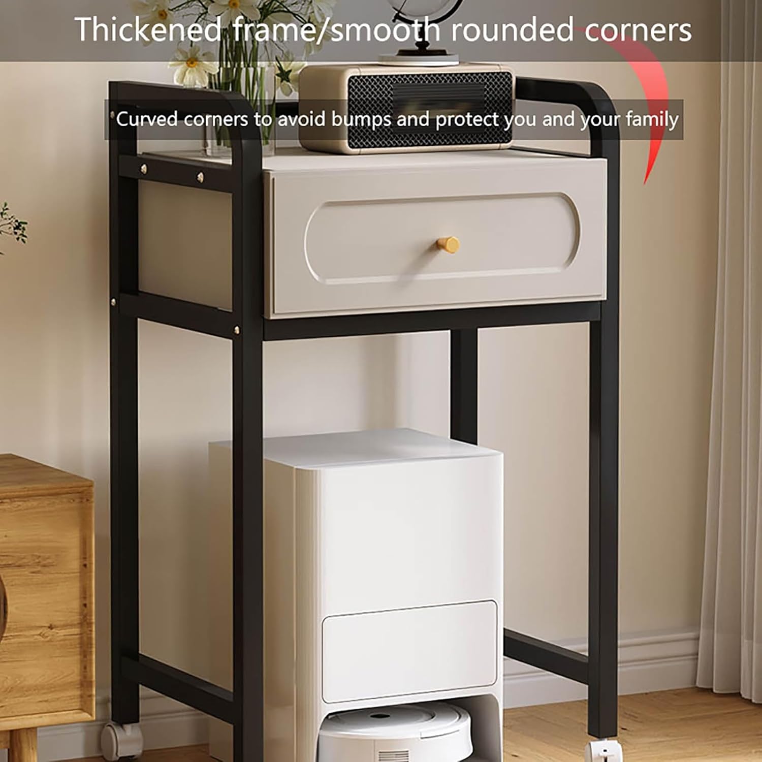 Generic Robot Vacuum Cleaner Storage Rack With Drawer, 39.7 Inch Home Storage Rack, Living Room Storage Display Rack, Mobile Fish Tank Rack(Natural,21.6x13.7x36.6in)