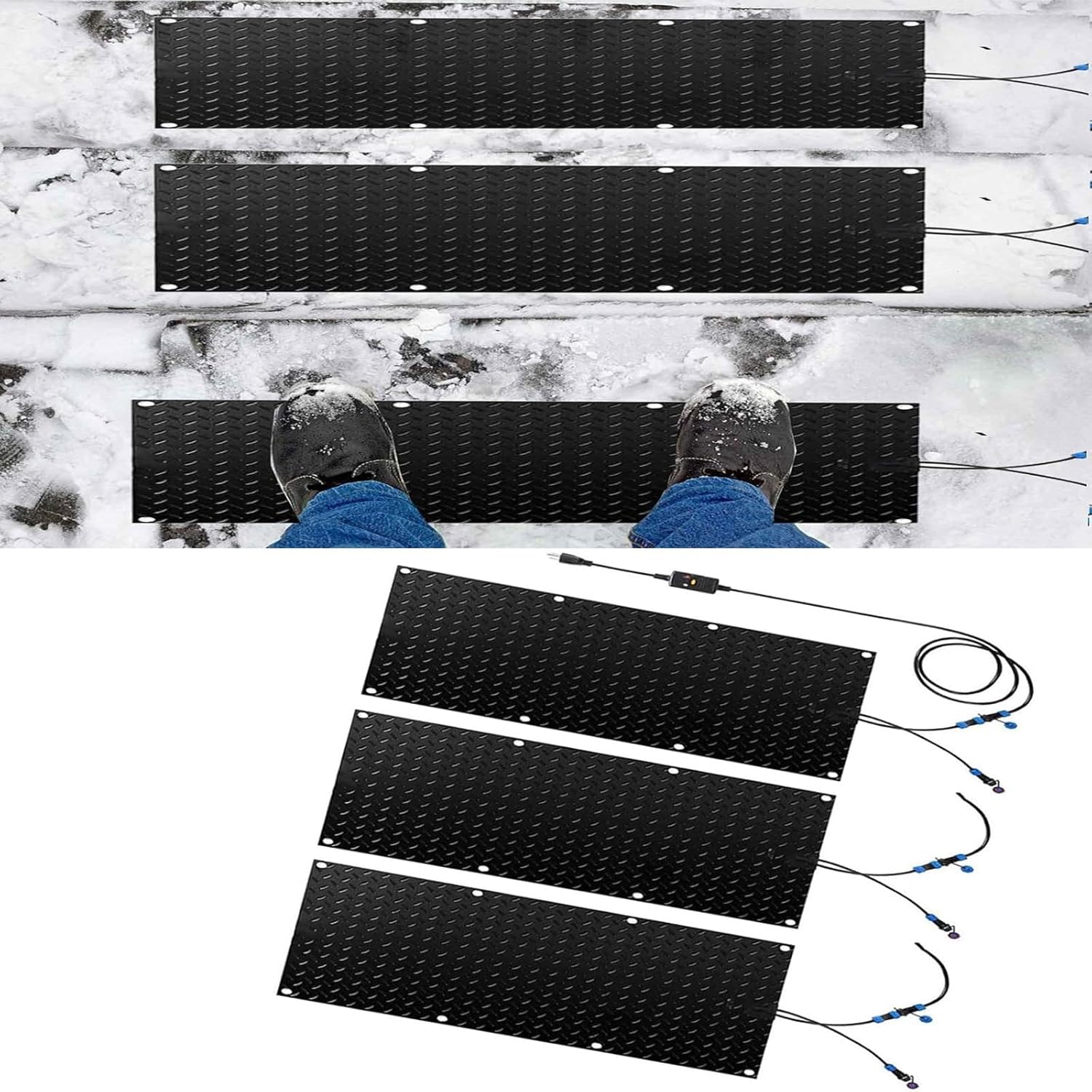 Heated Snow Melting Outdoor Mats, Rubber Heated Snow and Ice Melting Mat, Roof Heated Outdoor Mats, Non-Slip Winter Outdoor Snow Mat,Winter Removal and Ice Melt Prod,3 Pcs-30x120cm/12x48in