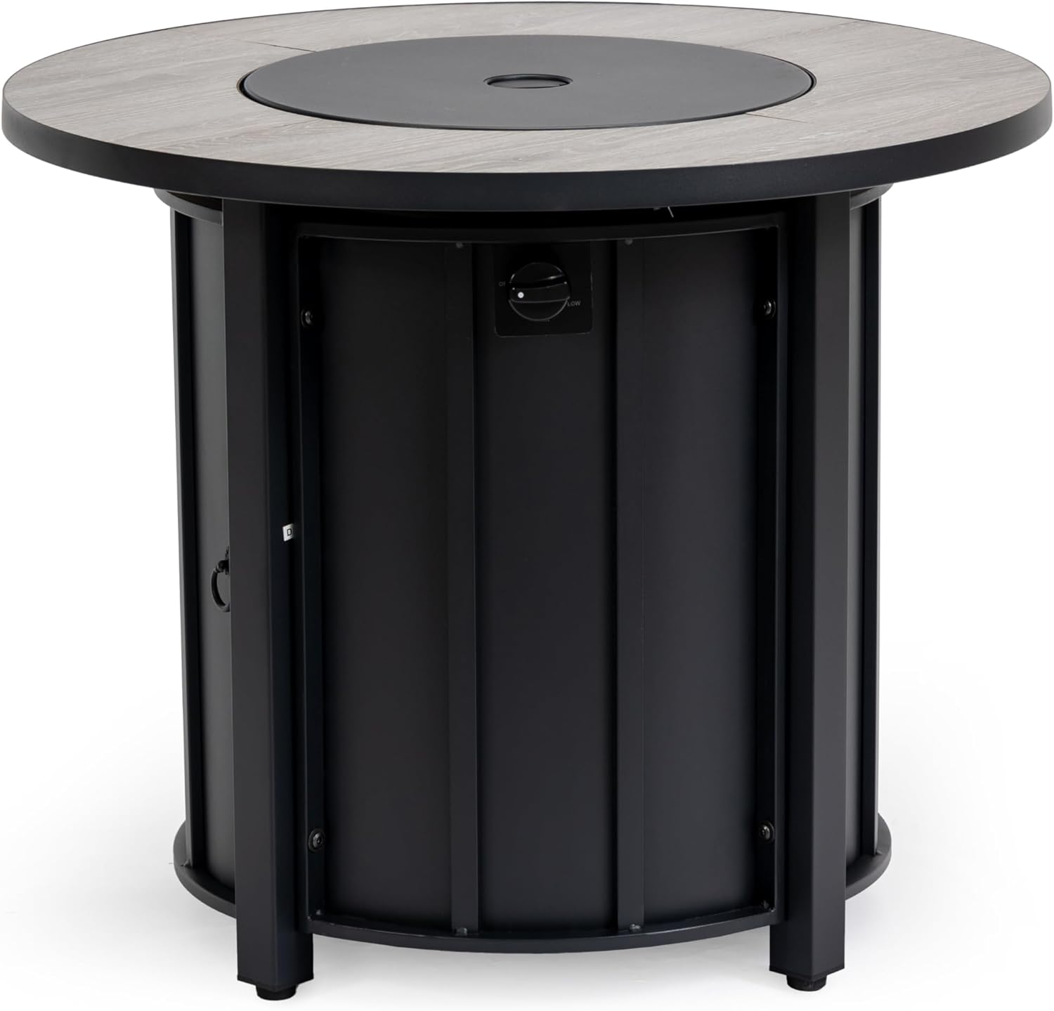 Propane Fire Pit Table with Wood Grain Ceramic Top, Stainless Steel Burner, Adjustable Flame, Rain Cover & Glass Rocks for Patio, Deck, Backyard