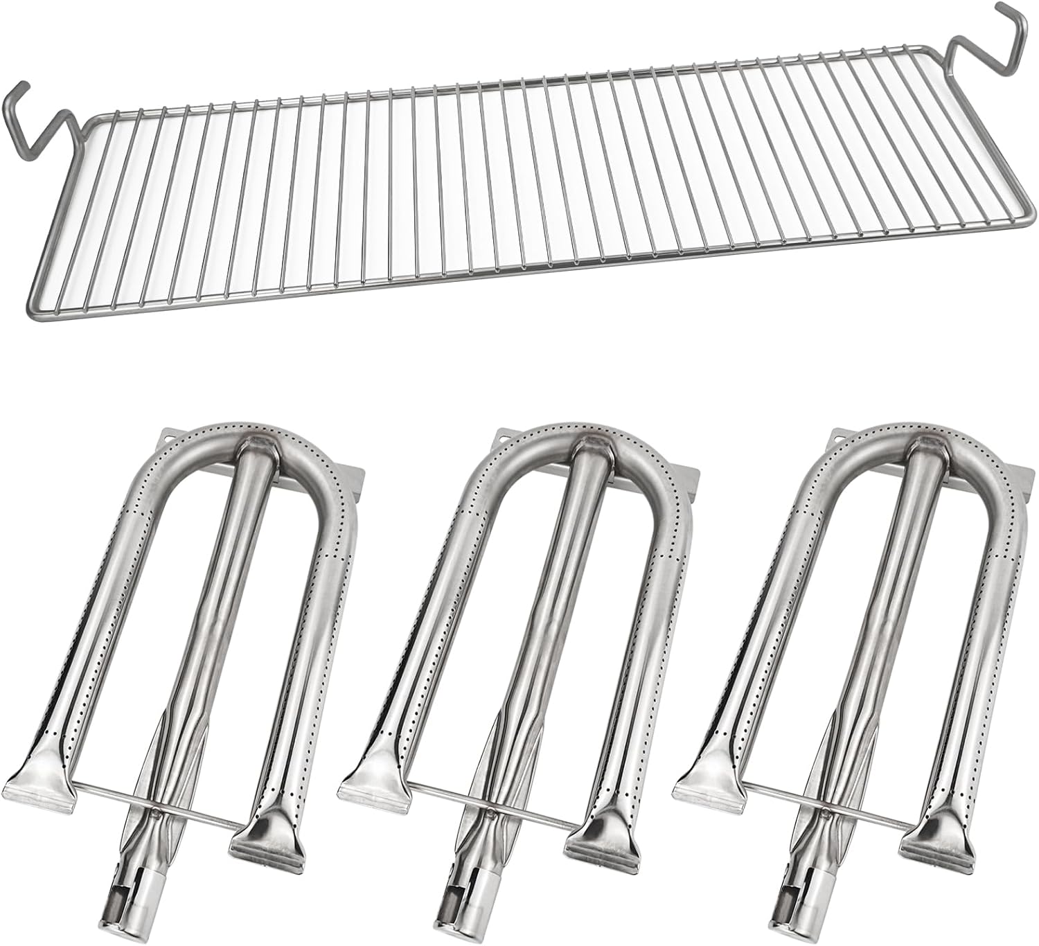 304 Stainless Steel U Burners and Grill Warming Rack Replacement Parts for Delta Heat 32 Inch BBQ Grill, 3 Pack Grill Burners and 1 Pack Grill Top Rack for Delta Heat 32 Inch Grill