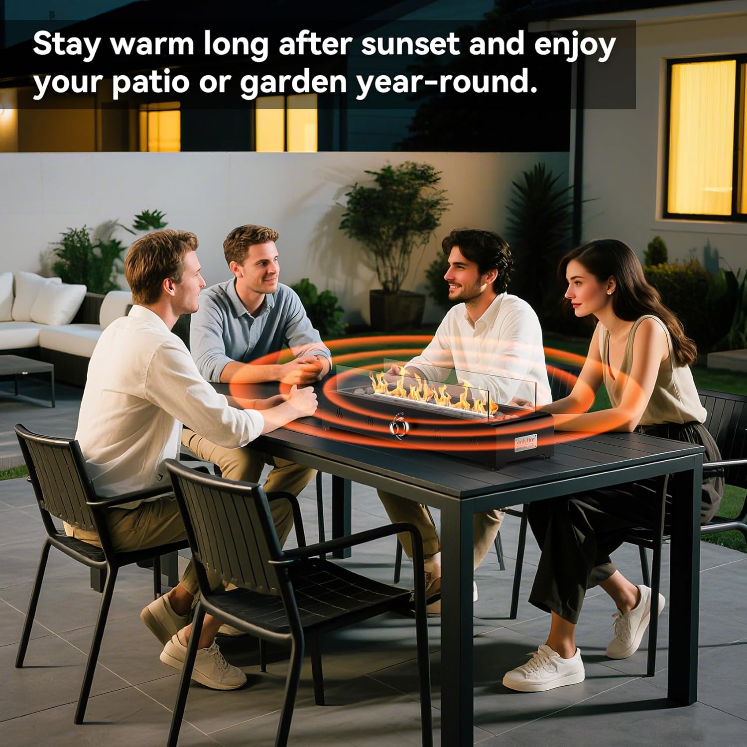 Onlyfire 28'' Tabletop Fire Pit Table, Propane Gas Firepit Bottom Mounted for Table with Umbrella Hole, Glass Wind Guard and Lava Rock, Outdoor Rectangular Smokeless Fireplace