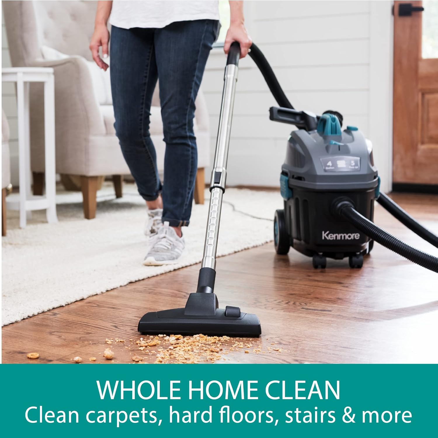 Kenmore KW3050 Wet Dry Canister Vac 4 Gallon 5 Peak HP 2-Stage Motor Vacuum Cleaner with Washable HEPA Filter & Dust Bags for Hard Floor & Carpet, Black