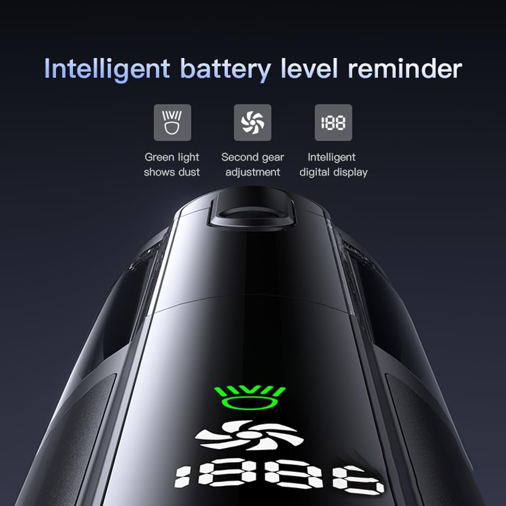 Pet Hair Absorber 4-in-1 Car Mini Vacuum Cleaner, 16000Pa Suction Power, Brushless Motor, Type-C Charging, Air Inflation, Vacuum Pumping, for Dogs Cats Home Car Corner Cleaning (Grey (LED Screen))