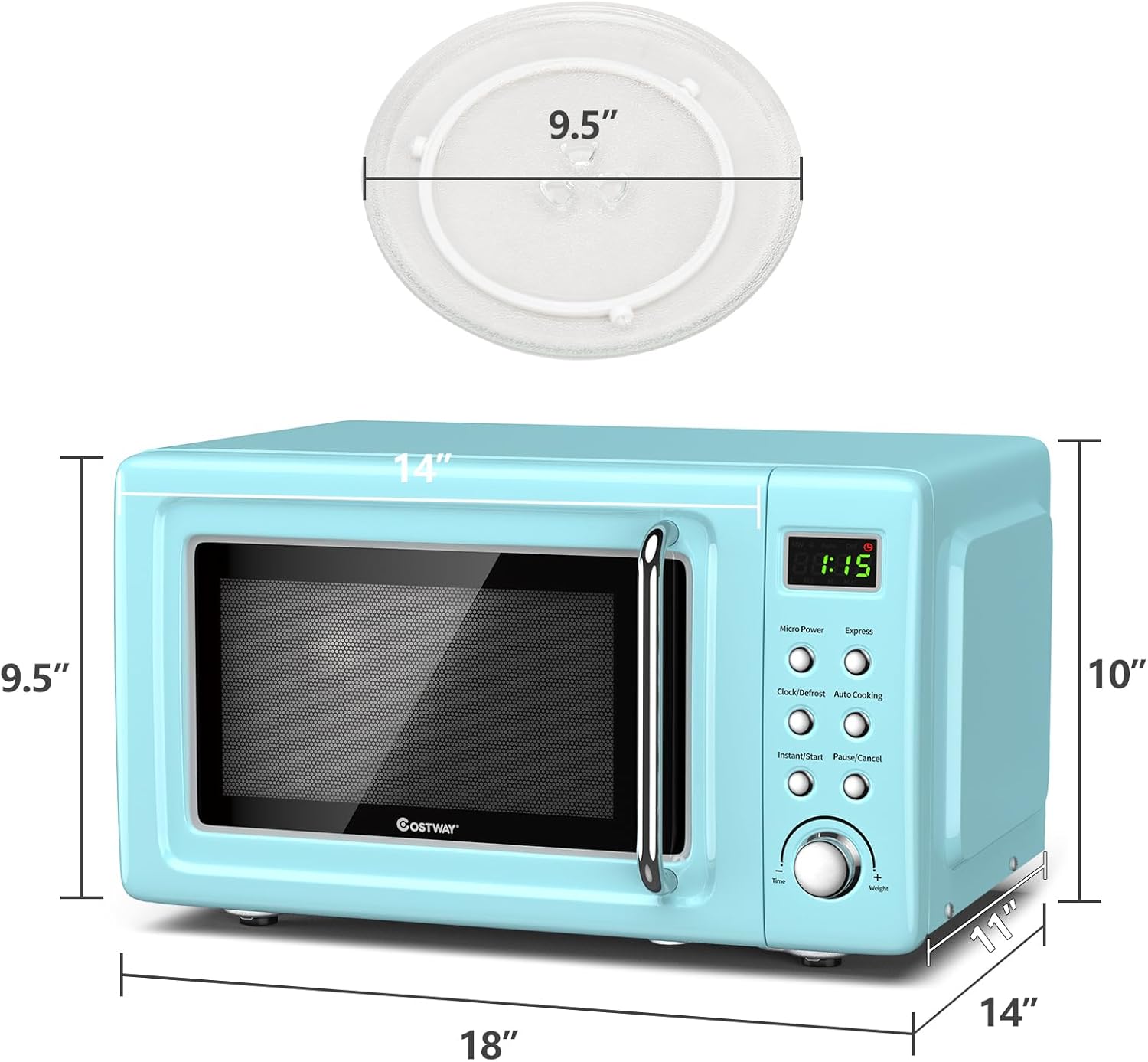 LDAILY 0.7Cu.ft Retro Small Microwave Oven, 700W Compact Countertop Microwave with 5 Power Levels, Auto Cooking Menus, Glass Turntable, Child Lock & Glass Turntable for Apartment, Dorm (Green)