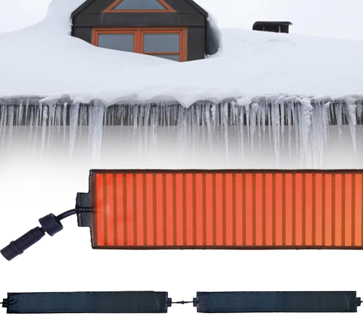 Flexible PVC Heated Snow Melting Mat for Winter Roofs, Winter Roofs Ice Heated Pad, Up to 45°C, 12 cm Wide Design with 1.5 m Power Cord, Snow and Ice Melting Mats 610cm/20.01ft