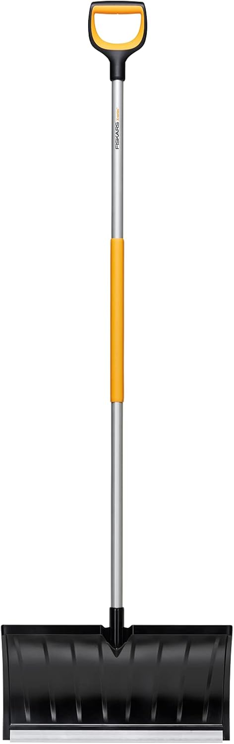 Fiskars Snow Pusher for Shallow Snow Layers, X-Series, Length: 173 cm, Aluminium/Polymer, Black/Orange/Grey, 1057179