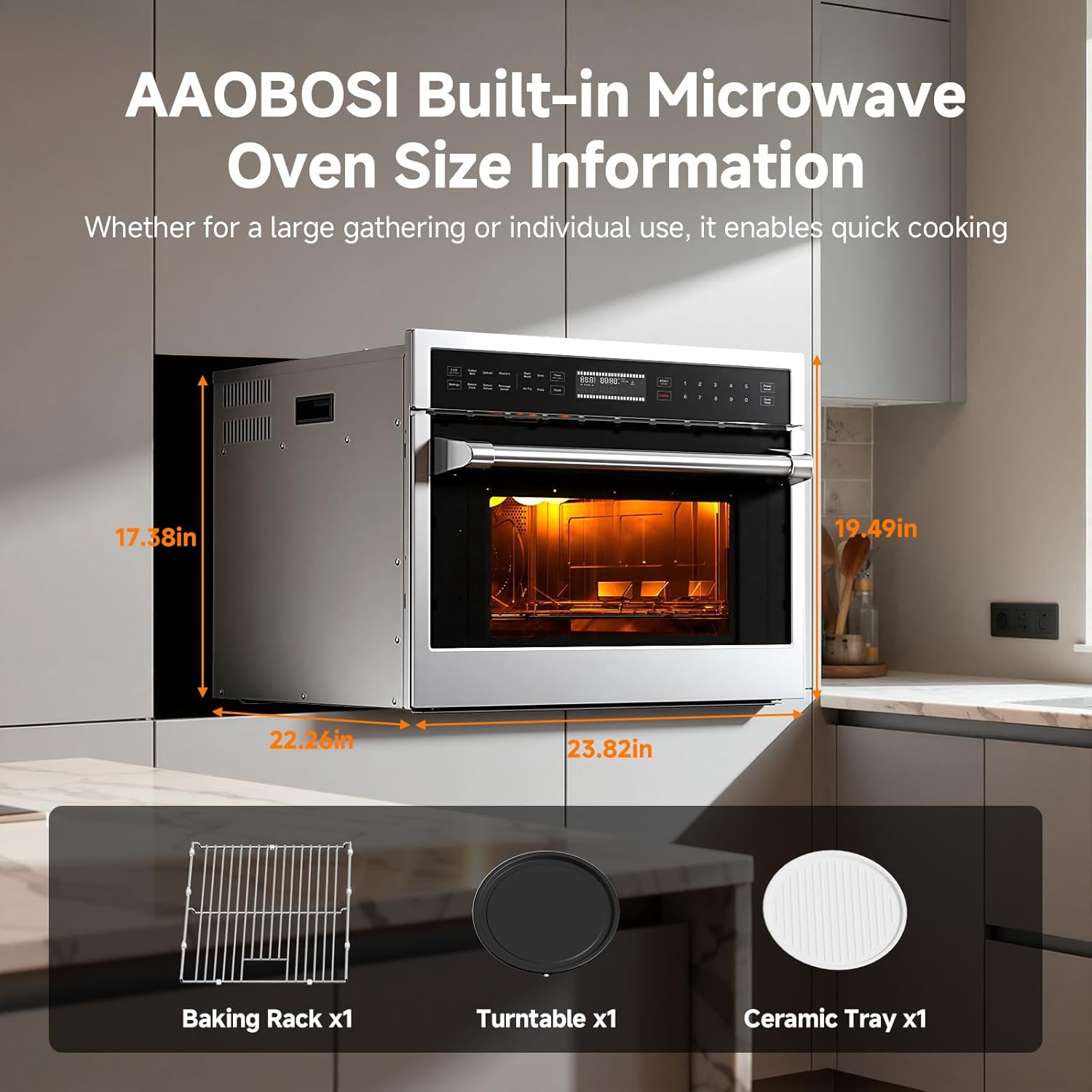 AAOBOSI 24Inch 1.6 Cu.Ft Microwave Ovens Air Fryer Combos, Sensor&Auto Cook, Convection Oven 8 Cooking Modes, Tempered Glass,1000W Power