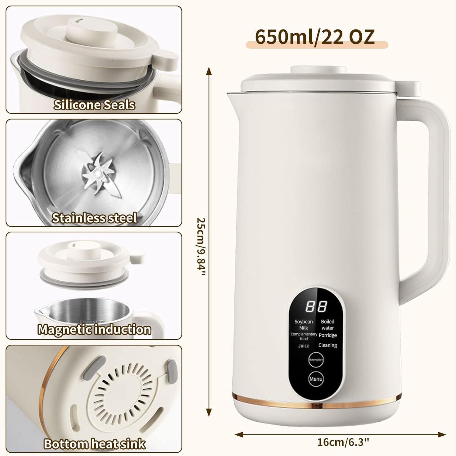 Automatic Nut Milk Maker Blender, 22oz Soy Milk Maker, Nut Milk Maker Machine with Self-Cleaning/Delay Start/Boil Water for Homemade Almond, Oat, Juice & Smoothie, Plant Milks Non Dairy Beverages