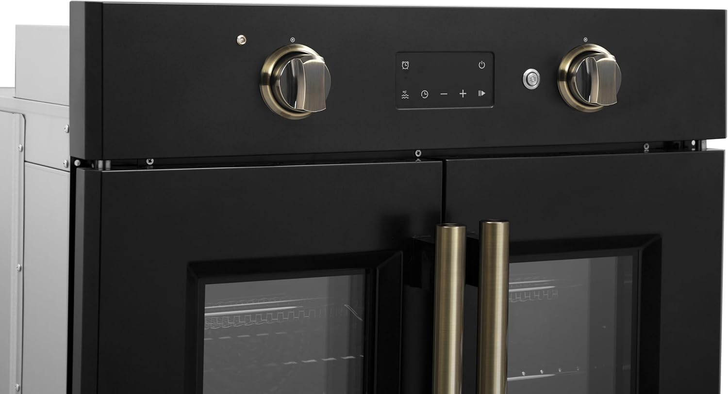 Forno Asti 30-Inch French Door Electric Wall Oven in Black & Antique Brass – 3.68 Cu. Ft. True Convection, 3600W, Air Fry, Sous Vide, Self-Cleaning Function