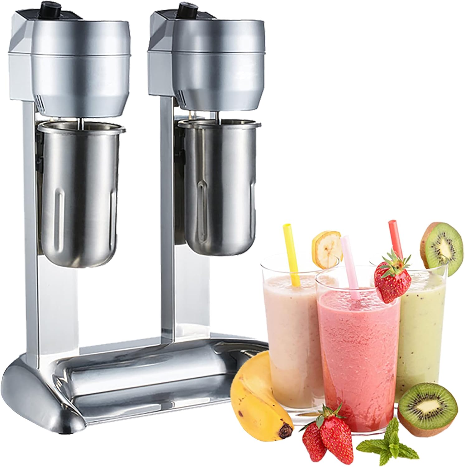 Dual Head Milkshake Maker, 300W Commercial Milkshake Mixer, 18000Rpm Speeds Adjustable Milkshake Milk Foam Blender For Coffee Dessert Shop, Stainless Steel (45 * 25 * 56Cm)