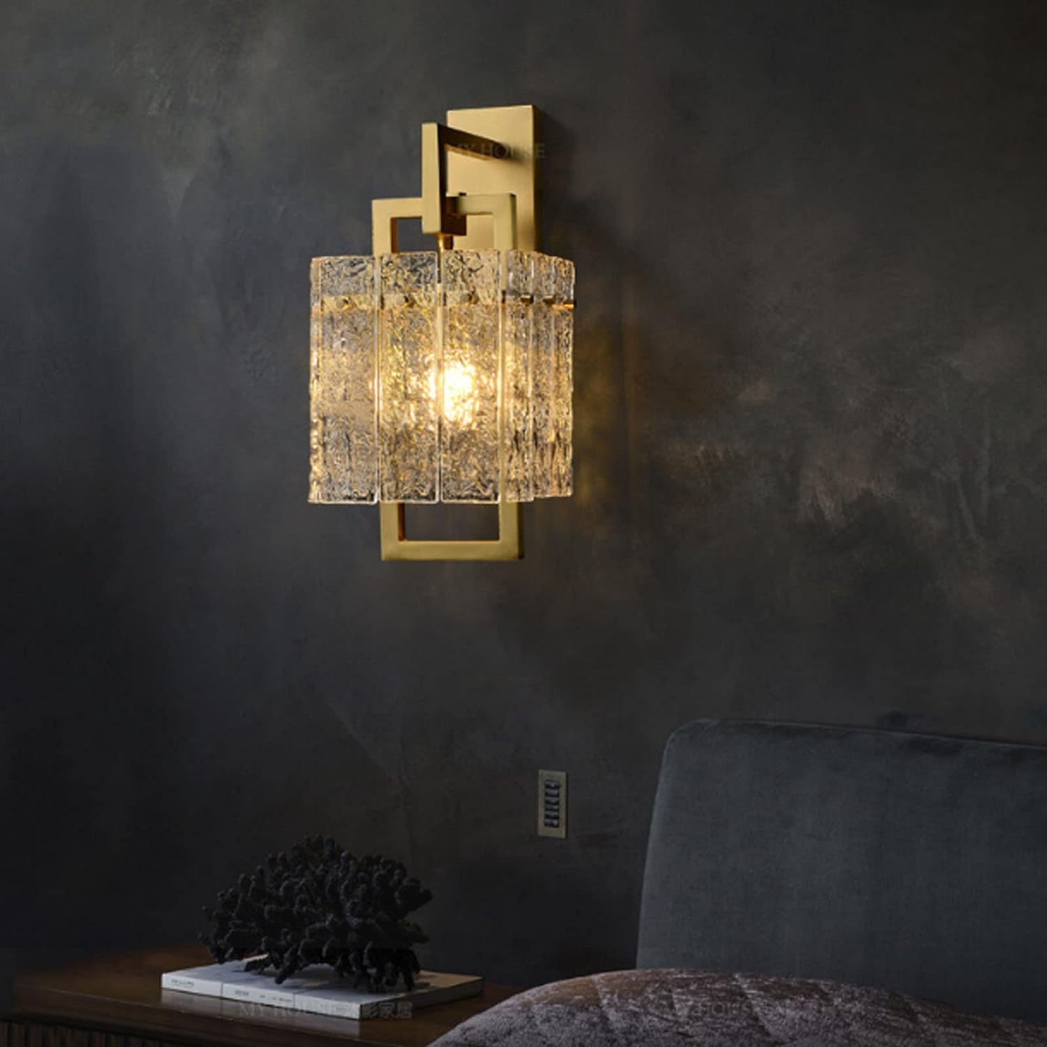 Glass Shade Modern Brass Bedside Wall Sconce Mirror,Household