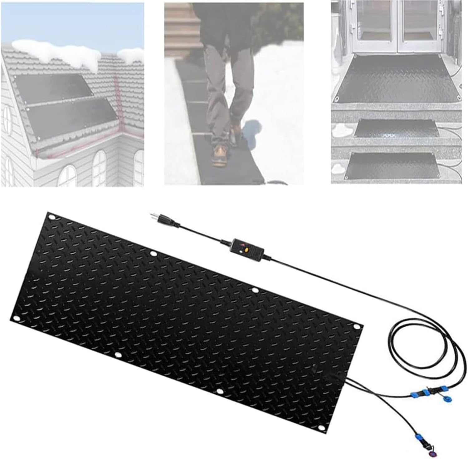 Heated Snow Melting Mats for Entrances ，Heated Foot Mats Rubber Heated Mats for Walkways，Non Slip Rubber Heated Mat for Winter Outdoor Stairs, Steps, Doorwa(1 Pcs,25.4x90cm/10inx35.4in)